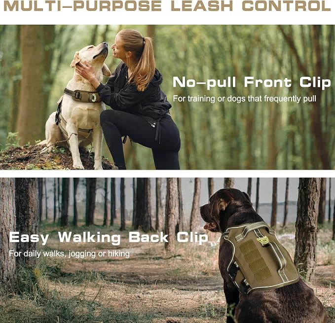 Dog Harness Medium Sized Dog, No Pull Dog Vest with Molle System | Tactical, Easy Control With Handle, Breathable Soft Padded, Adjustable, Reflective, No Choke for Walking, Khaki Medium - Image 3