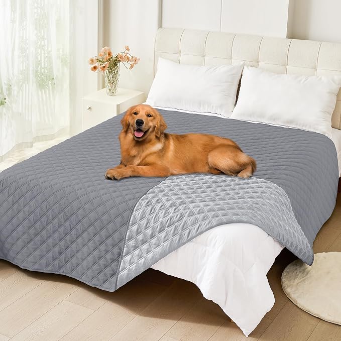 Smiry Waterproof Reversible Dog Bed Cover Pet Blanket | Pet Friendly, Soft Fabric, Washable Dog Blanket for Furniture Bed Couch Sofa, Checkered (82"x82", Grey/Light Grey) by Smiry