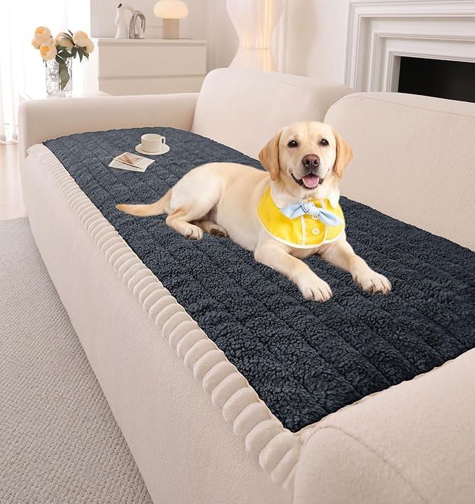 OTOB Couch Cover for Dogs Washable, Non Slip Plush Fuzzy Sofa Covers for 3 Cushion Couch All Seasons, Kids Pet Friendly Soft Cozy Furniture Protector Sofa Slipcovers (Dark Gray, 27.6" x 82.7") by OTOB