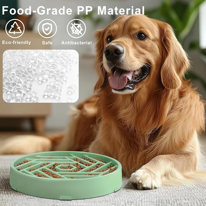 TOBYTO Slow Feeder Dog Bowls Large Medium Breed,Anti-Choking Slow Eating Dog Food Bowl,Non Slip Pet Slower Food Feeding Bowls Large Puzzle Slow Feeder Bloat Stop Maze Dog Dishes,Bean Green - Image 2
