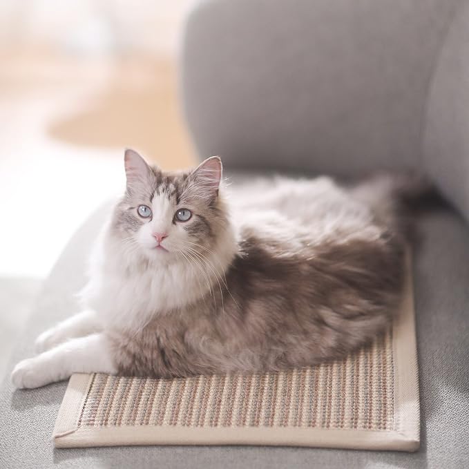 FUKUMARU Cat Scratcher Mat, 23.6 X 15.7 Inch Natural Sisal Cat Scratch Mat | Horizontal Cat Scratching Pad Mat Floor Rug with Sticky Tapes, Cat Wall Scratcher for Indoor Cats, Protect Carpet, Thicken - Image 5