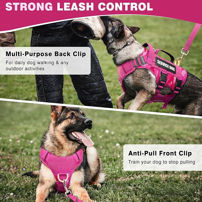 Service Dog Vest Harness for Large Dog, Tactical Working MOLLE Vest with 10 Pet Patches, No Pull Heavy Duty Harness for Training Hunting Walking - Image 3