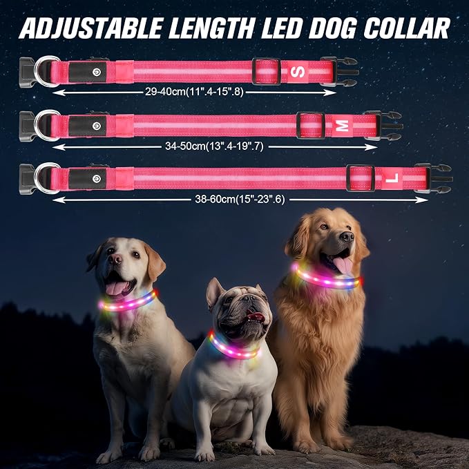 LED Dog Collar, RGB Light Up Dog Collar USB Rechargeable 6 Modes | Waterproof Light Up Dog Collar with Soft Nylon Comfort, Adjustable Fit for Small Medium Large Dogs Candy Pink S - Image 7