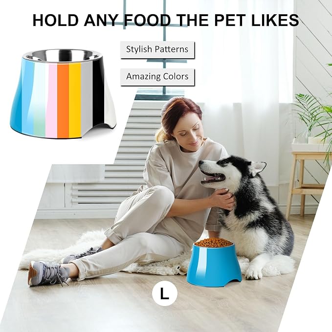 Dog Bowls,Cone Friendly Non Slip Single Dog Bowl with Stainless Steel Inner, Raised Bowls for Small and Medium Dogs Spaniel Dogs Long Ear, High Capacity, L/3 Cups Blue - Image 6