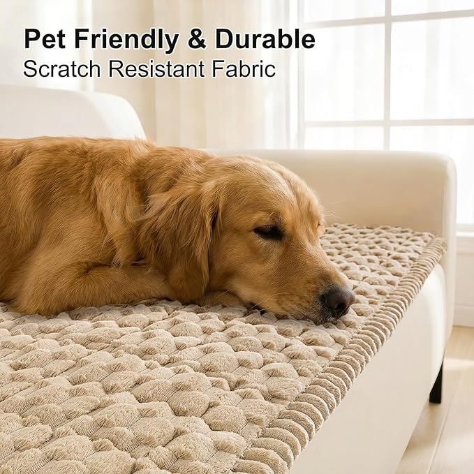 Smiry Non Slip Couch Covers for Dogs, Scratch Resistant Pet Sofa Protector | Machine Washable Soft Fuzzy Thick Furniture Cover for Sofa Loveseat Sectional Large Dogs, Khaki, 35.4" x 35.4" - Image 3