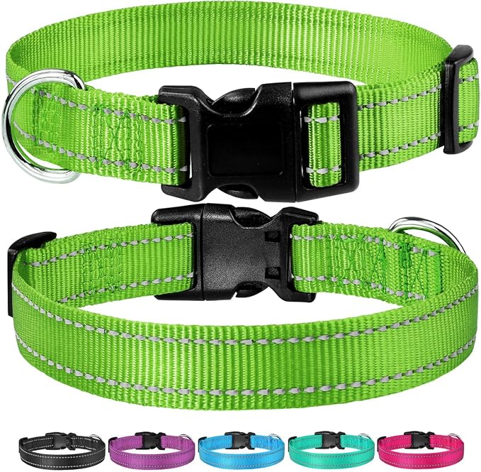 Reflective Dog Collar, Puppy Collar with Buckle Adjustable, Grass Green M | Breathable Nylon Collars for Small Medium Large Dogs, No Chafing on Walks and Outdoor Hikes, Metal D-Ring, Night Safety - Image 6