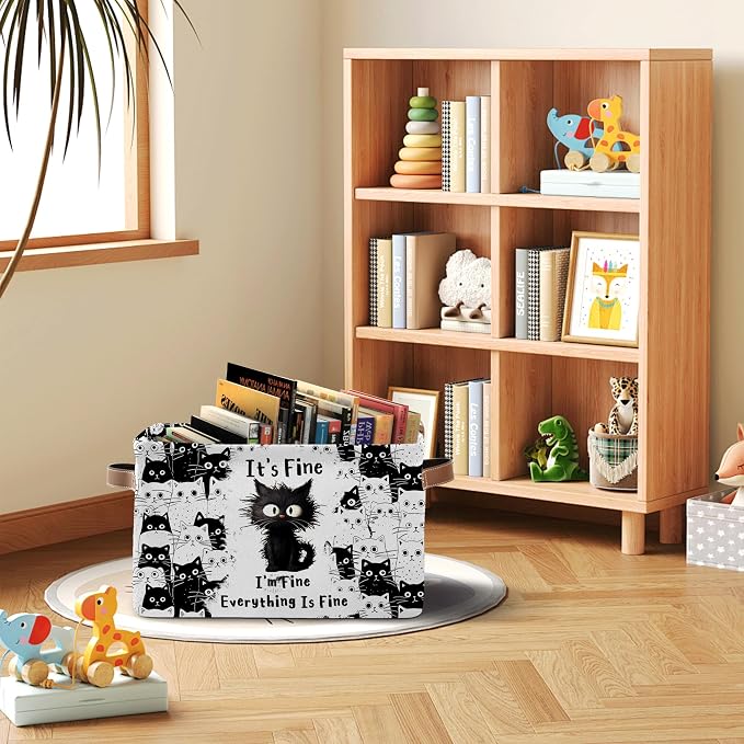 Black Cat Rectangle Storage Basket - Cat Themed Collection Collapsible Storage Baskets with Handles - Cute Cats Toy Bins - Black Cats Pattern Storages Bin for Kids Clothes, Gifts, Books, Toys - Image 3