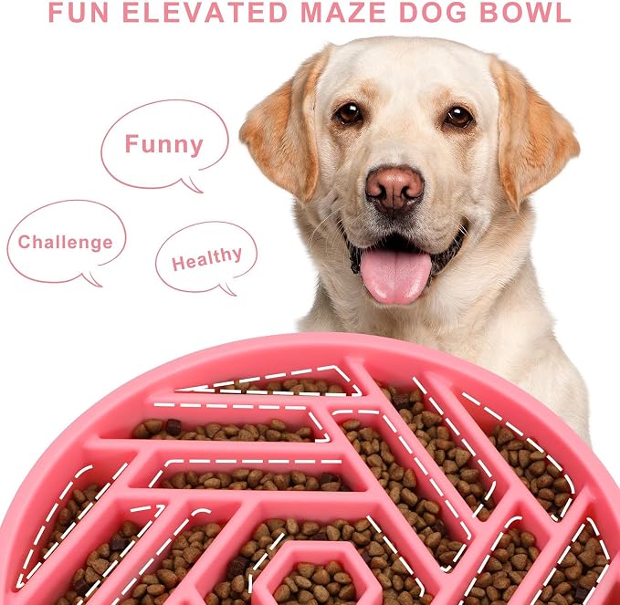 TOBYTO Slow Feeder Dog Bowls Large Medium Breed,Anti-Choking Slow Eating Dog Food Bowl,Non Slip Pet Slower Food Feeding Bowls Large Puzzle Slow Feeder Bloat Stop Maze Dog Dishes,Pink - Image 3