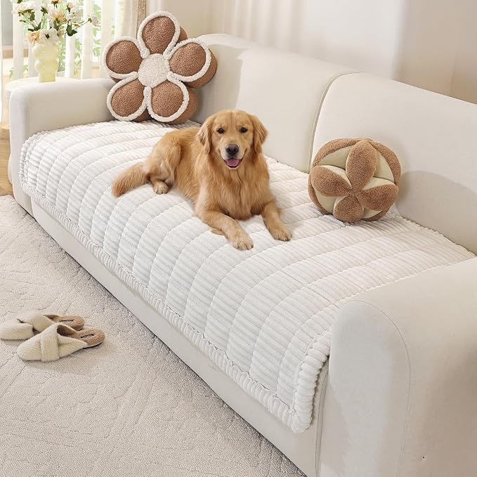 OstepDecor Couch Cover for Dogs, Washable Non Slip Sofa Cover for Pets | Soft Couch Covers for Sofa, Loveseat and Sectional, Furniture Protector Against Pet Hair & Dirt (35.4" x 82.7", White) by OstepDecor