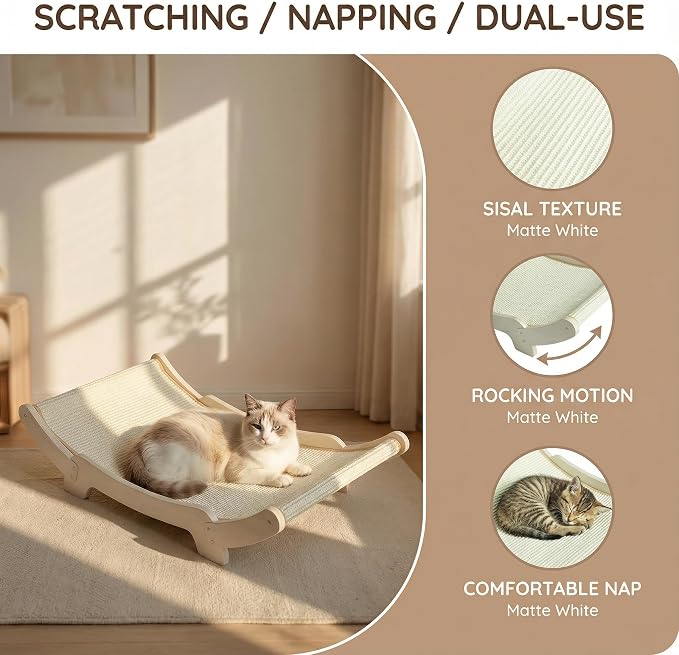 Sisal Cat Scratcher Bed for Indoor Cats Hammock for Scratching Pad Cat Chair Nartural Sisal Scratch Post for Large Cats Scratcher Lounge, Wooden Cat - Image 3