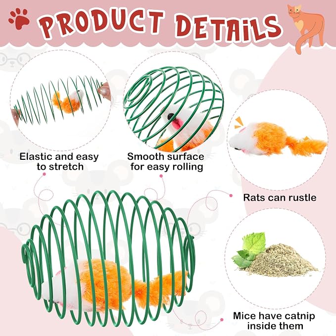 Jecery 5 Pcs Cat Toys Spring,Catnip Rats,Bright Color | Interactive Metal Cat Toy, Stretchable Rolling Ball, for Indoor Cats, Colorful Playful Coils, Kitten Pet Supplies - Image 3