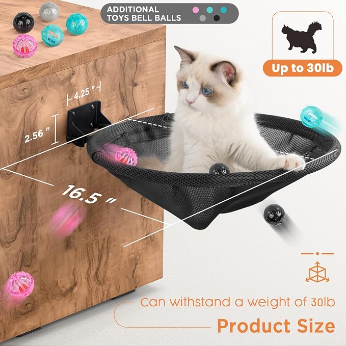 Cat Hammock Wall Mounted, Foldable & Stable Cat Beds- Breathable Cat Wall Shelves for Sleeping, Playing, Climbing, and Lounging - Maximum Hold Up to 30lb (Black) - Image 4