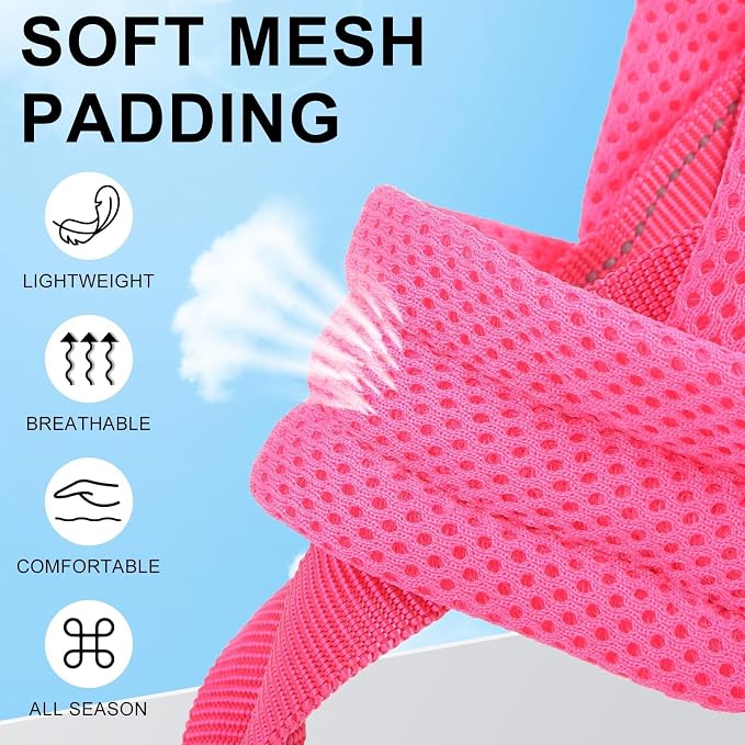 BEAUTYZOO Dog Harness Medium Sized and Leash Set, No Pull Step in Pet Vest | Breathable Mesh with Handle, Reflective, Adjustable No Choke Escape Proof, Lightweight, Easy Control for Walking, Pink M - Image 3