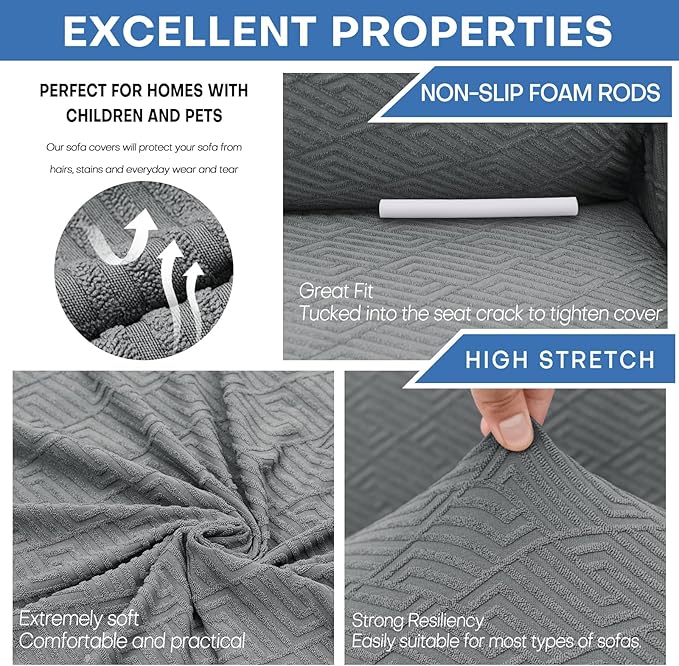XINEAGE Stretch Jacquard XL Sofa Cover, Non Slip Sofa Slipcover for Dog | High-Stretch Fabric. Wear-Resistant, Pet Friendly. Easy Install & Washable for Living Rooms, Offices.Light Gray - Image 5