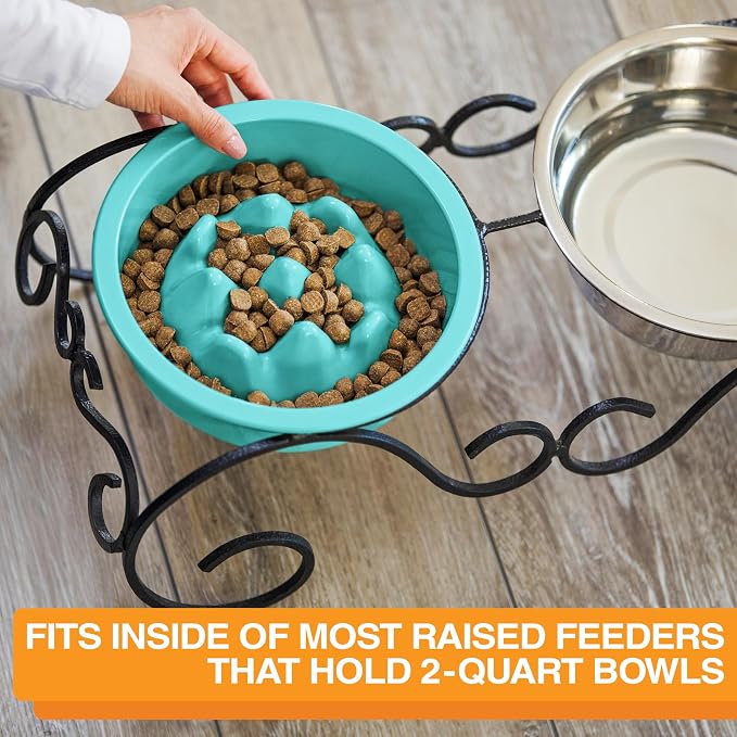 The Niner Slow Feed Bowl - Raised Peaks Slow Down Pets Eating - Fits Elevated Feeders Including Neater Feeder Large Sizes - Gentle on Teeth and Gums - Holds up to 2 Cups (Aquamarine) - Image 5
