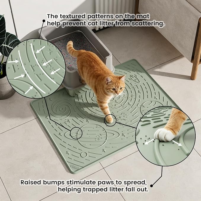 Large Cat Litter Mat 31.5x23.6" High Raised Edge Silicone, Sage Green | BPA-Free Thickened Rubber, Flexible, Non-Slip Kitty Trapping Mat for Litter Box, Waterproof, Anti Scatter, Easy Clean - Image 2