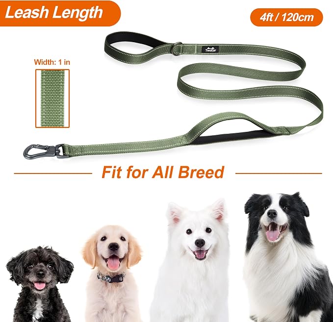 Twoear 4FT 1IN Heavy Duty Dog Leash for Large Dogs with 2 Padded Handles | Traffic Handle Extra Control, Auto Lock Hook, Strong Reflective Walking Leash for Night Safety, Medium and Large Breeds,Green - Image 7