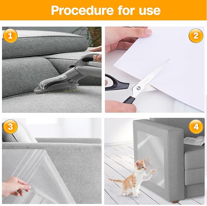 Cat Scratch Furniture Protector (12-Pack + 50 Twist Pins), Clear Anti-Scratch Sheets for Couch & Furniture, Self-Adhesive Protectors for Cats, No Residue, Cuttable Guards for Sofa, Door & Wall - Image 3