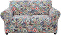hyha Stretch Couch Cover, Sofa Covers for 2 Separate Cushion Couch Washable | Loveseat Cover, Floral Pattern, Printed, 3 Pieces, 2 Seater Furniture Protector with Elastic Bottom for Dogs, Pet Friendly by hyha