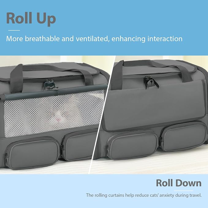 Cat Carrier for Pets up to 15 lbs, Soft-Sided Collapsible Pet Carrier | Upgraded Sturdy Base, Privacy Curtain and 2 Storage Bags Provide Comfort, Privacy and Convenience for Cats and Small Dogs - Image 6