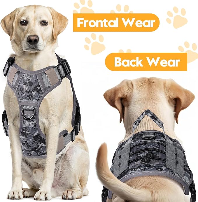 Heavy-Duty Tactical Dog Harness for Large Dogs, No Pull Adjustable Reflective Pet Vest with Molle System, K9 Military-Grade Control for Service Training, Outdoor & 10+ Breeds, Gray Camo, Medium - Image 7