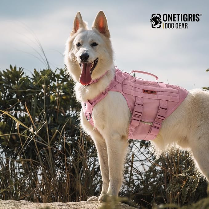 OneTigris Tactical Dog Harness for Small Dog, No Pull Small Dog Vest Harness with Handles Breathable Military Dogs Molle Vests for Walking Hiking Training (Pink, Medium) - Image 4