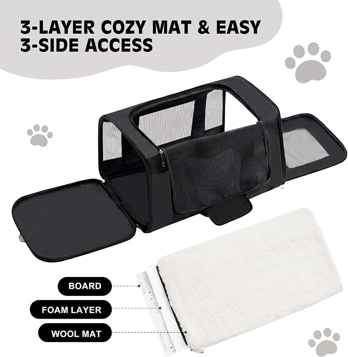Extra-Large Cat Carrier, Soft-Sided Collapsible Pet Carrier up to 22 lbs | Dog Carrier with Breathable Mesh, Spacious Interior for Big/Medium Cats and Small Dogs, Car Travel Vet Visit - Image 4