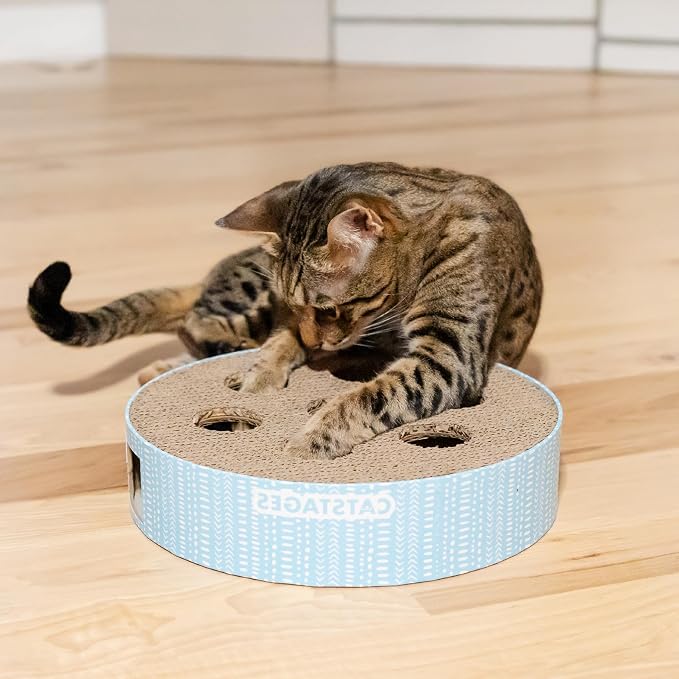 Catstages Scratch N' Hunt Interactive Cat Puzzle Toy with Scratcher, 11" | 7 Hunting Holes, 3 Balls, Corrugated Scratching Pad for Nail Care, Engages Hunting Instincts, Enrichment for Cats & Kittens - Image 7