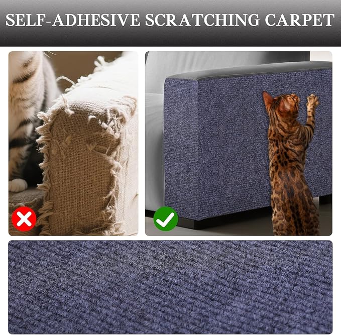 Cat Scratch Furniture Protector Couch Protector from cat Claws Self-Adhesive Carpet remnants Scratching Mat Trimmable DIY Climbing Covering Posts (Grey, 15.8" x 78.7") - Image 2