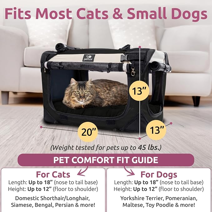 Cat & Dog Pet Carrier, Soft-Sided, Medium 20"x13"x13" Fits Most Cats or Small Dog, Comfortable for Travel & Vet Visits, Privacy Windows, Removable Plush Bed, Locking Zippers, Folds Flat - Image 3