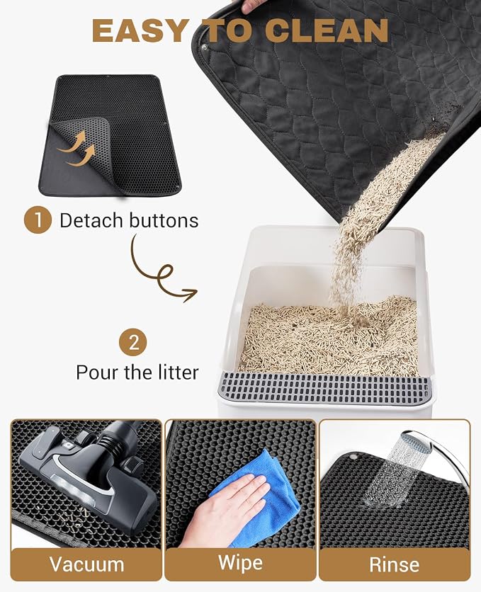 Fostanfly Cat Litter Mat, Machine Washable, Extra Large XL 45"x27", Black | Kitty Litter Trapping Mat, Urine & Waterproof, Double Layer Design, Honeycomb Scatter Control- Easy Clean for Floor - Image 6