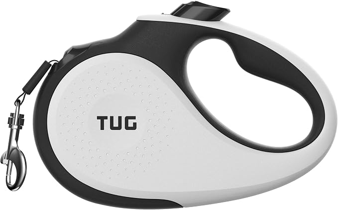 TUG Original Retractable Dog Leash, 16 ft (Small, White) | 360° Tangle-Free Retraction, 16 ft Tape, Quick Thumb Lock, Anti-Slip Handle, For Dogs Under 35 lbs by TUG