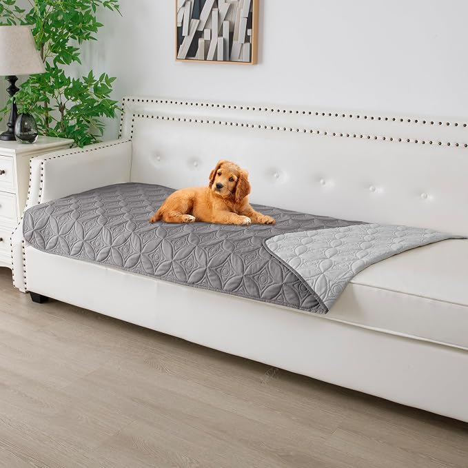 Waterproof Couch Cover for Dogs - Washable Pets Furniture Protector | TPU Leak-Proof Liner, Lightweight & Reversible, Fits Chair, Sofa, Bed, 30" x 70" , Lightgrey/Darkgrey by TuffeelHome