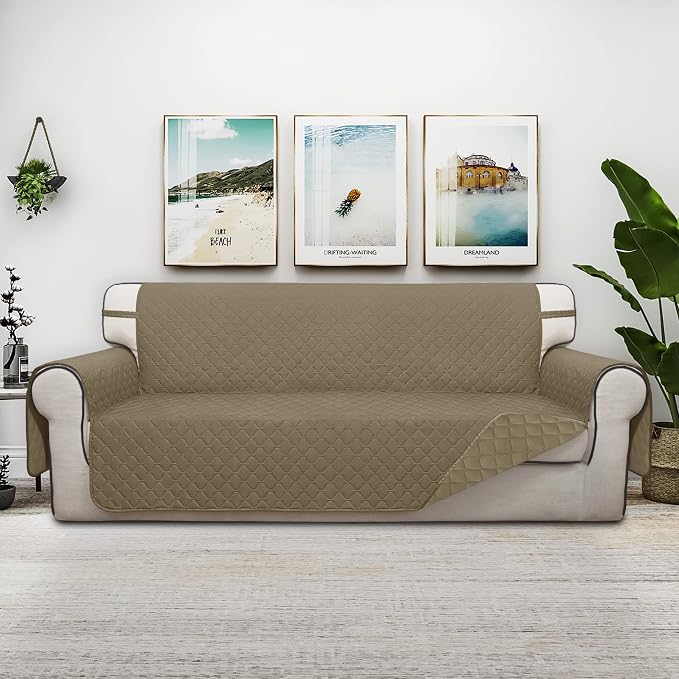 ISSUNTEX Double Protection 100% Waterproof Sofa Covers for Living Room, Couch Covers for 3 Cushion Couch Sofa, Reversible Furniture Protector Sofa Cover for Dogs, Pets, Kids (Sofa, Beige/Beige) - Image 2