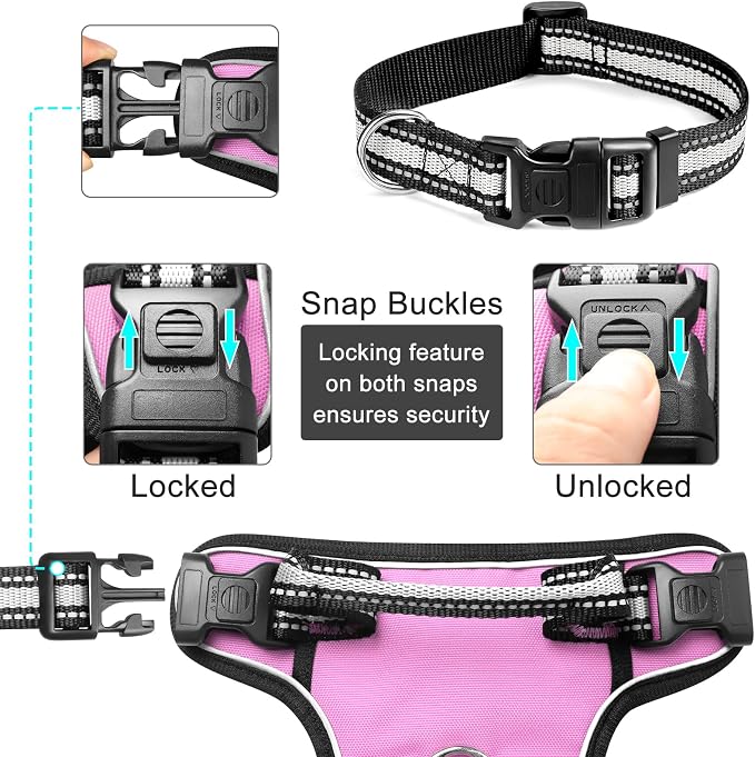 Dog Harness No Pull, Pet Harnesses with Dog Collar, Adjustable Reflective Oxford Outdoor Vest, Front/Back Leash Clips for Small, Medium, Large, Extra Large Dogs, Easy Control Handle for Walking - Image 7