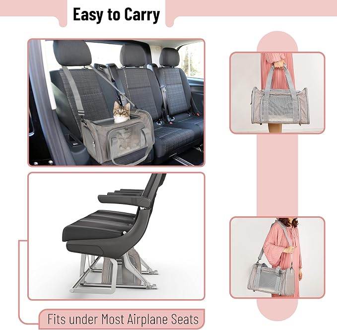 Mr. Pen- Pet Carrier, 17.5" x 11.2" x 11.5", Medium Size, Gray | Portable Travel Carrier for Small Pets, Cats & Small Dogs, Breathable Mesh, Safety Inner Leash - Image 5