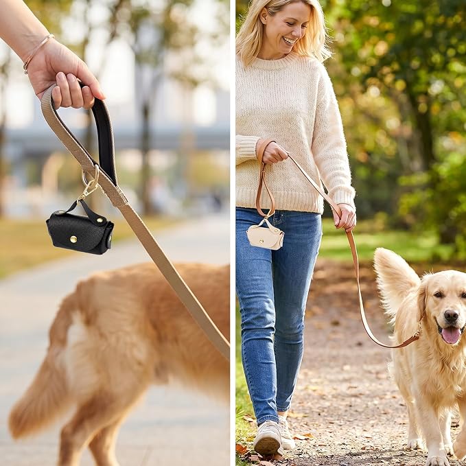 2PCS Leather Dog Poop Bag Dispenser Portable and Reusable | Doggie Poop Bags Holder Waterproof Anti-Slip Clip Pet Waste Bag Holders for Walking Any Leash, Opening for Easy Dispensing - Image 4