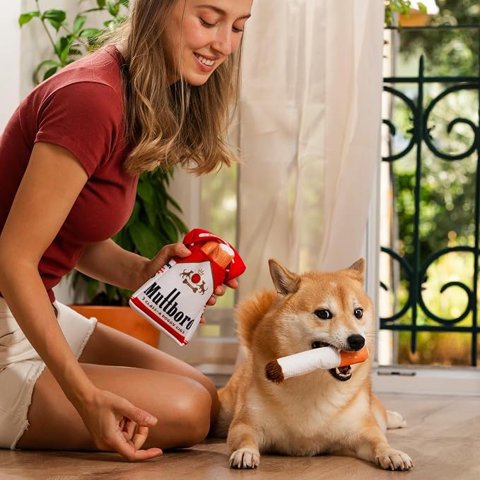 Nestpark Muttboro Doggy Cigs Funny Dog Toys - Parody Plush Squeaky Crinkle Interactive Dog Toy - Hide and Seek Treat Hiding Burrow Puzzle Toy for Stimulating Enrichment Activity - Image 8