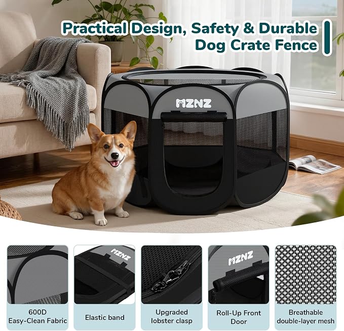 Dog Cat Small Animal Puppy Playpen Crate, Medium, Dark Grey | Portable Pop Up Pet Cage Enclosure Tent Kennel Indoor Outdoor with Carrying Case, No Assembly, Camping Use - Image 7