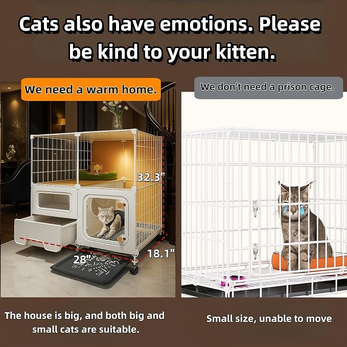 cat cage Indoor with Litter Box, Complimentary Bed, Bowl,Cleaning Three Piece Set,Large cat Enclosure, Cat House with Wheels Outdoor,Small Animal Cage cat Kennel (28″(L) x18.1″(W) x32.3″(H) - Image 4