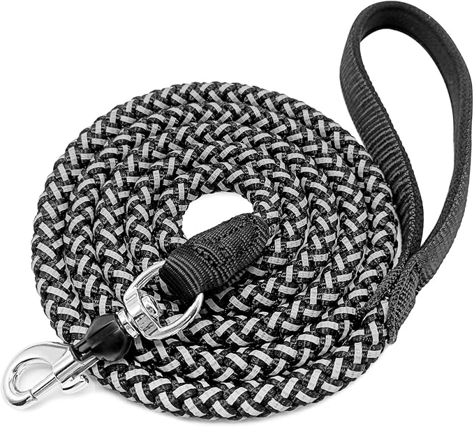 Reflective Dog Leash 2/3/4/6/10ft Braided 1/2" Strong Nylon Rope | 6FT Black Dog Leash for Large Medium Small Dogs Walking Training Leads by Mycicy