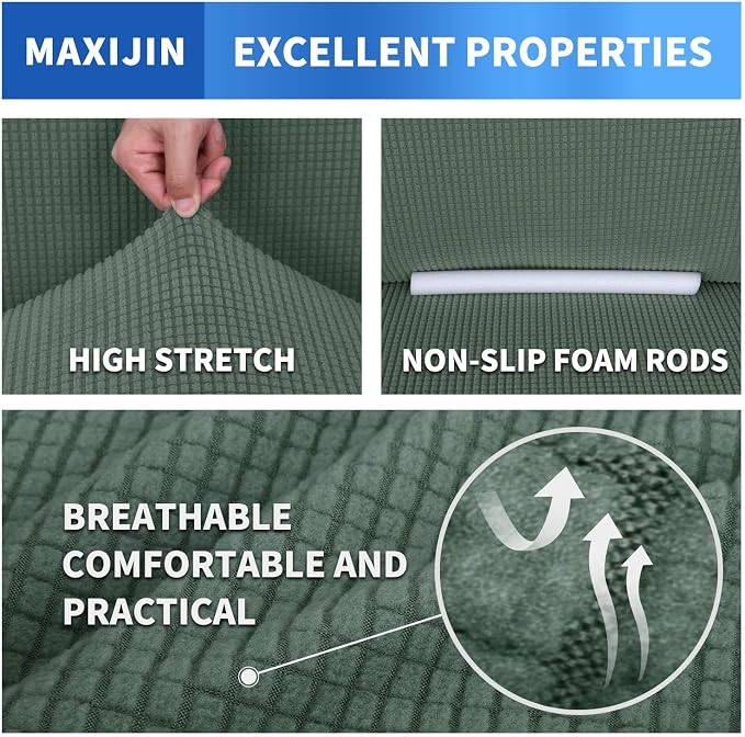 MAXIJIN Stretch Chair Cover Chair Slipcovers with Arms, 1-Piece Couch Sofa Chair Covers for Living Room, Non Slip Armchair Cover (31"-46") Furniture Protector Dogs Pet Friendly (Chair, Pea Green) - Image 4