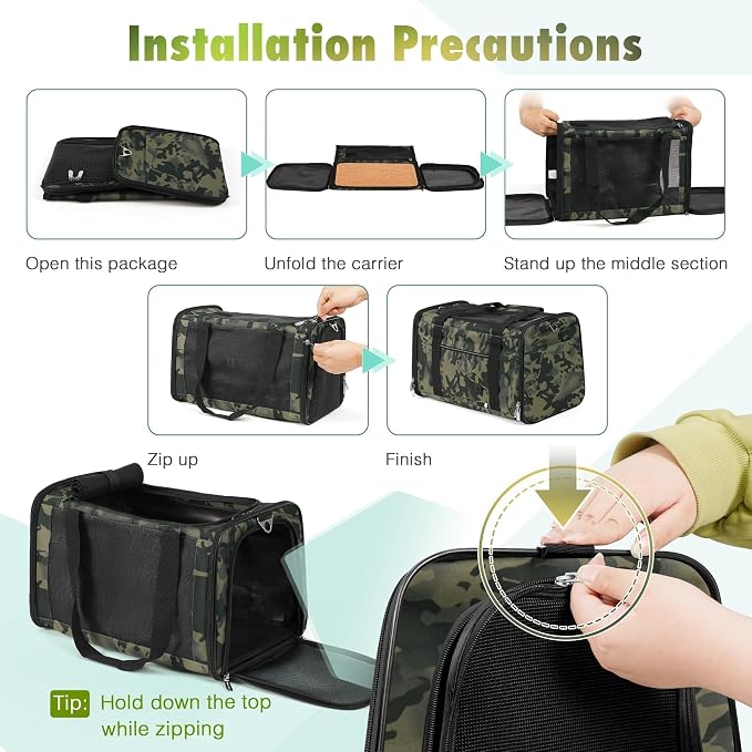 YUDODO 25lbs Cat Carrier Lightproof Soft Sided Pet Carrier for Large Cat | Airline Approved, Lightproof Breathable Design, Side Pockets, Durable Mesh, Foldable and Portable, Black Camouflage - Image 7