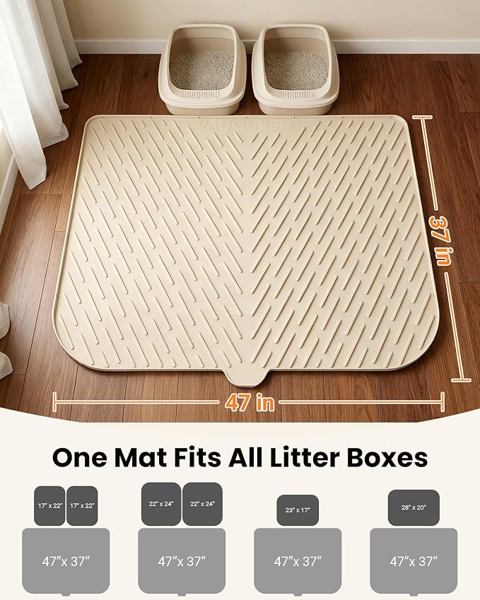 Cat Litter Mat, 47"x37" Extra Large Litter Box Mat, Silicone Mat, Beige | Waterproof Litter Trapping Mat for Scatter Control, Soft on Cat Paws Non-Slip Easy to Clean - Image 7