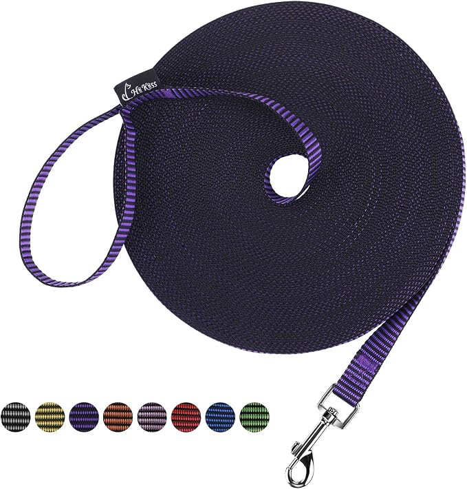 Hi Kiss Dog/Puppy Obedience Recall Training Agility Lead - 15ft 20ft 30ft 50ft 100ft Training Leash - Great for Training, Play, Camping, or Backyard(50ft,Black_Purple) by HiKiss