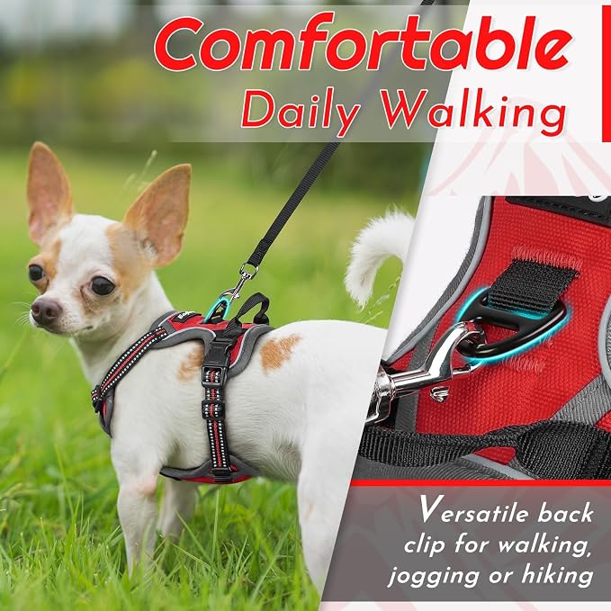 Eagloo Dog Harness for Small Dogs, No Pull Pet Vest with 2 Leash Clips | No Choke with Handle, Adjustable Comfort Fit, Reflective Strips, Easy Walking Control, Red, X-Small - Image 4