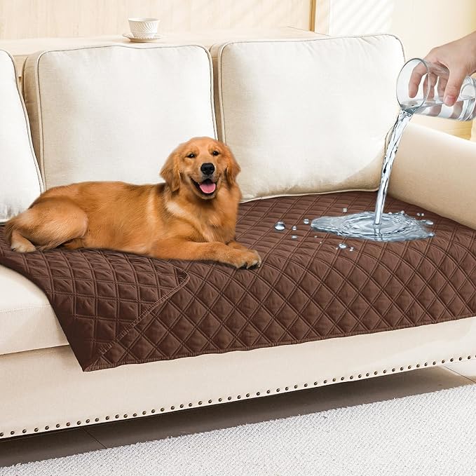 Smiry Waterproof Reversible Pet Couch Covers for Dogs | Pet Friendly, Soft Fabric, Washable Sofa Furniture Protector for Dogs Cat Kids, Checkered (30"x70", Brown/Brown) by Smiry