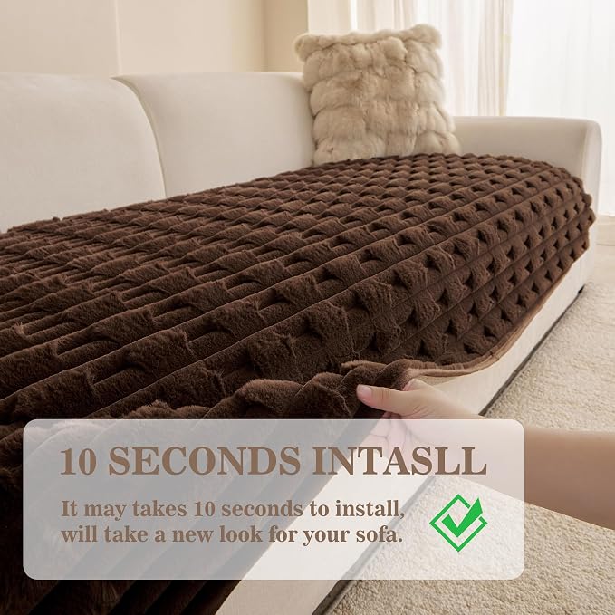 MYSKY HOME Couch Cover for Dogs, Plush Soft Sofa Cover Washable, Fuzzy Couch Covers for 3 Cushion Sofa Pet Friendly, Waterproof Non-Slip Sofa Slipcover Furniture Protector, Chocolatey, 35" x 83" - Image 6