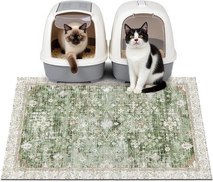 Cat Litter Mat Litter Trapping Mat, 33"x22" Waterproof Urine Proof Litter Box Mat Catcher Mat Non-Slip Washable for Kitty Kitten, Green by Unknown