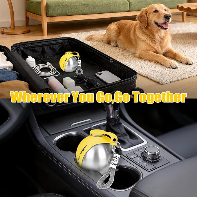 Portable Dog Water Bottle 10oz Stainless Steel Travel Dog Water Dispenser with Bowl No-Spill Puppy Water Bottle for Walking Hiking Small Dog Water Bottle (Yellow) - Image 9